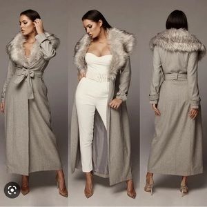 Gray JLux Label Waldorf Duster Coat with Faux Fur